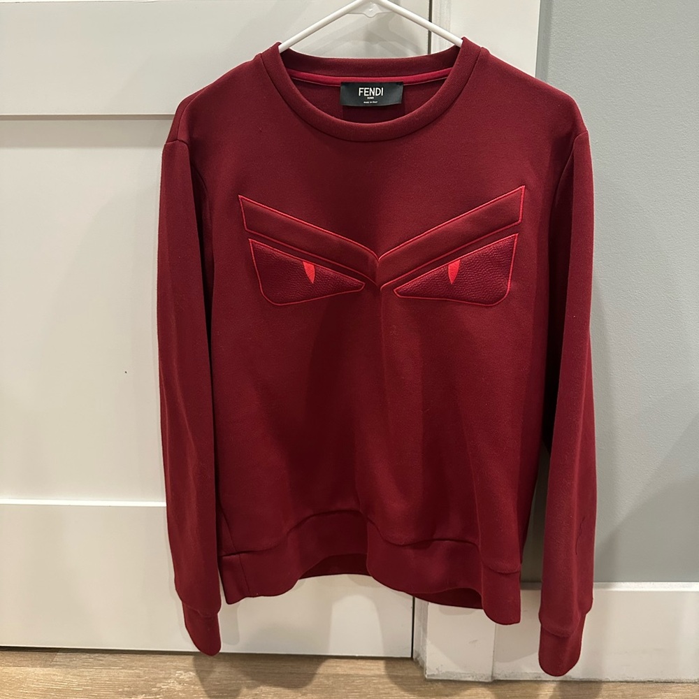 Fendi Red Burgundy Sweatshirt with Embossed Monster Eye Motif